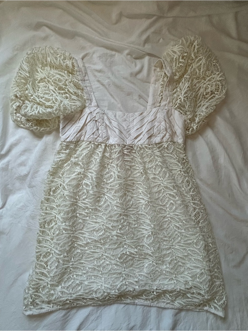 BCBGeneration Ivory Lace Puff-Sleeve Mini Dress